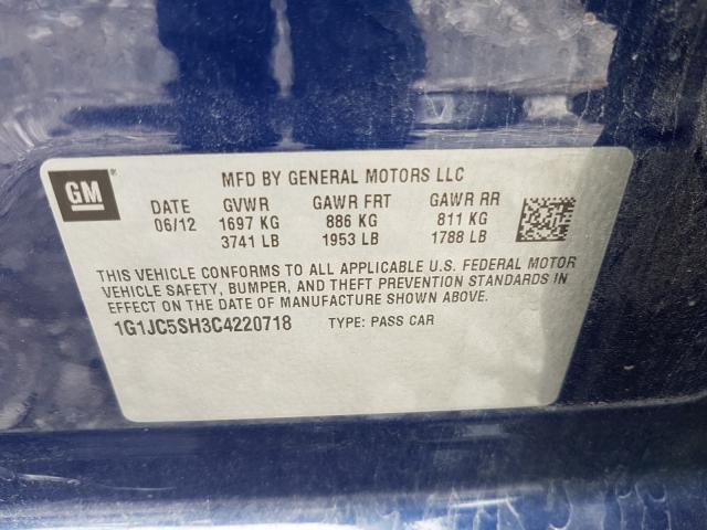 Photo 9 VIN: 1G1JC5SH3C4220718 - CHEVROLET SONIC LT 