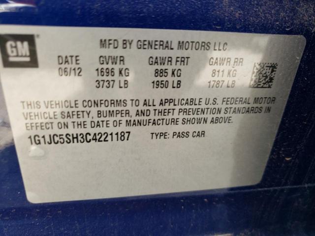 Photo 9 VIN: 1G1JC5SH3C4221187 - CHEVROLET SONIC LT 