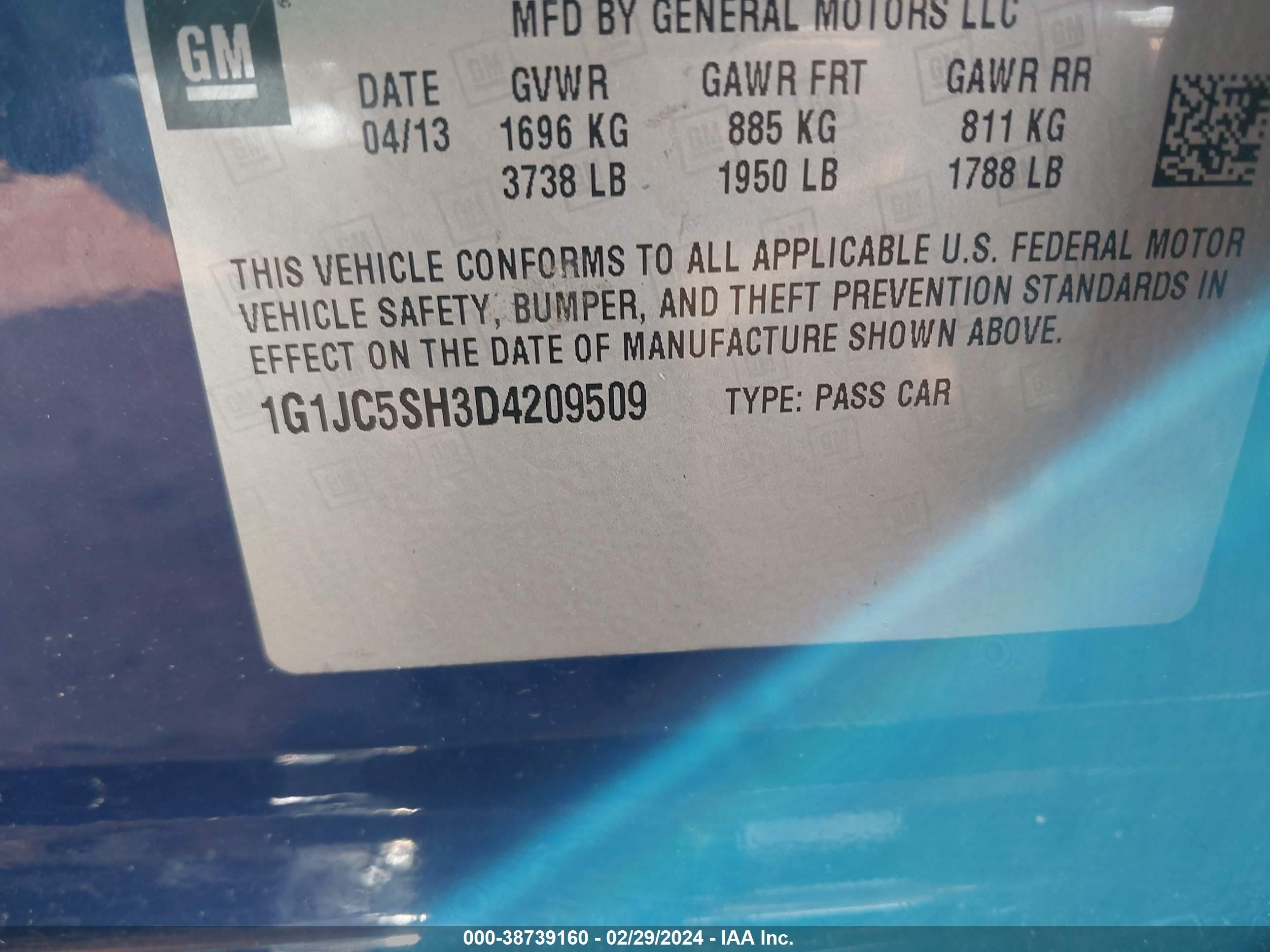 Photo 8 VIN: 1G1JC5SH3D4209509 - CHEVROLET SONIC 