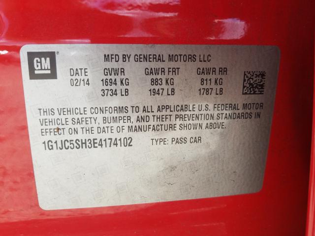 Photo 9 VIN: 1G1JC5SH3E4174102 - CHEVROLET SONIC LT 