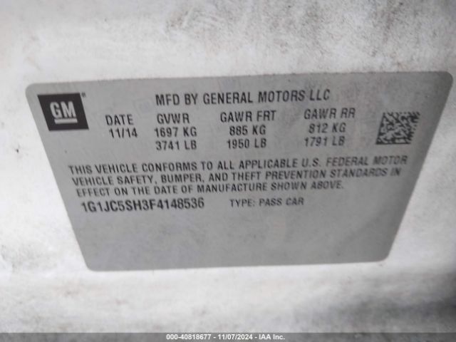 Photo 8 VIN: 1G1JC5SH3F4148536 - CHEVROLET SONIC 