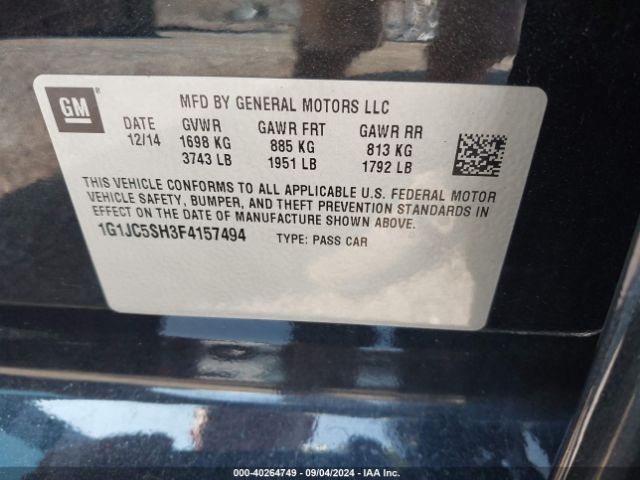 Photo 8 VIN: 1G1JC5SH3F4157494 - CHEVROLET SONIC 