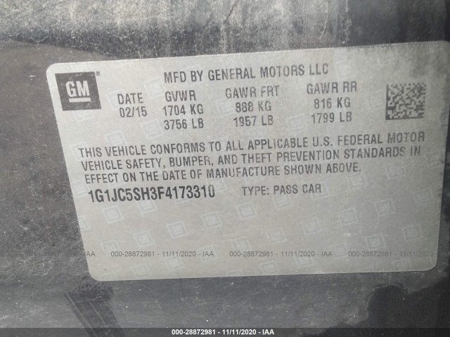 Photo 8 VIN: 1G1JC5SH3F4173310 - CHEVROLET SONIC 