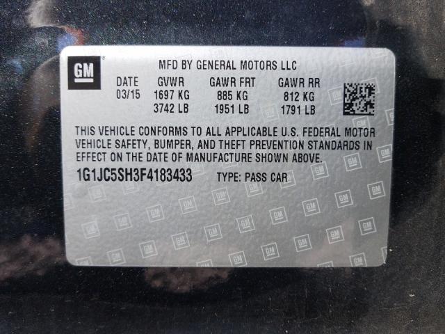 Photo 9 VIN: 1G1JC5SH3F4183433 - CHEVROLET SONIC LT 