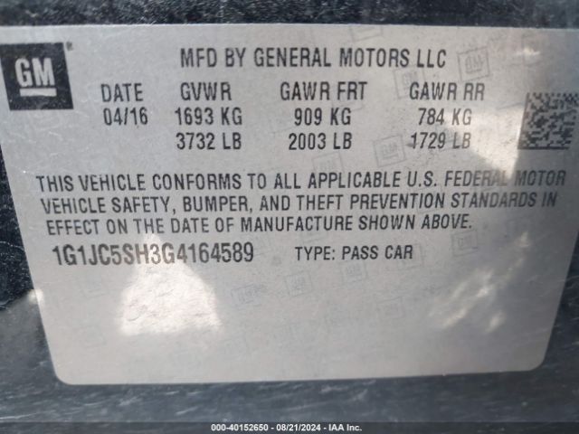 Photo 8 VIN: 1G1JC5SH3G4164589 - CHEVROLET SONIC 