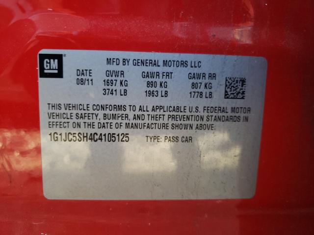 Photo 9 VIN: 1G1JC5SH4C4105125 - CHEVROLET SONIC LT 