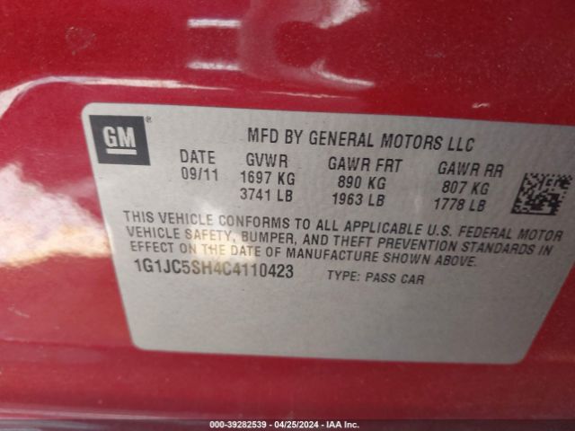 Photo 8 VIN: 1G1JC5SH4C4110423 - CHEVROLET SONIC 