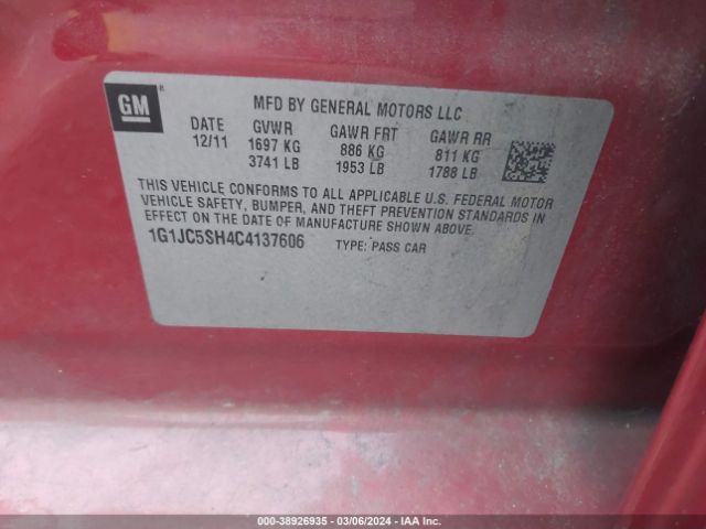 Photo 8 VIN: 1G1JC5SH4C4137606 - CHEVROLET SONIC 