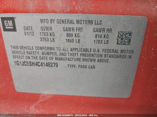 Photo 8 VIN: 1G1JC5SH4C4148279 - CHEVROLET SONIC 