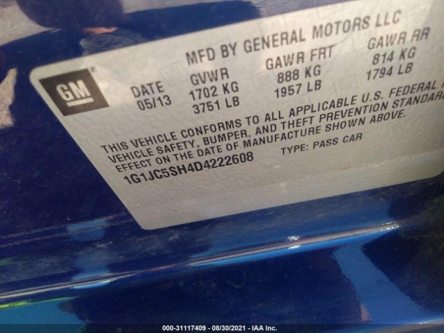 Photo 8 VIN: 1G1JC5SH4D4222608 - CHEVROLET SONIC 