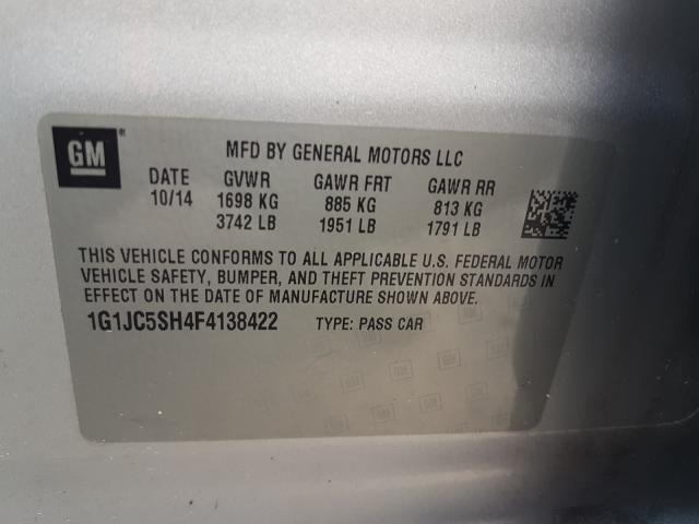 Photo 9 VIN: 1G1JC5SH4F4138422 - CHEVROLET SONIC LT 