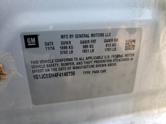 Photo 9 VIN: 1G1JC5SH4F4148738 - CHEVROLET SONIC LT 