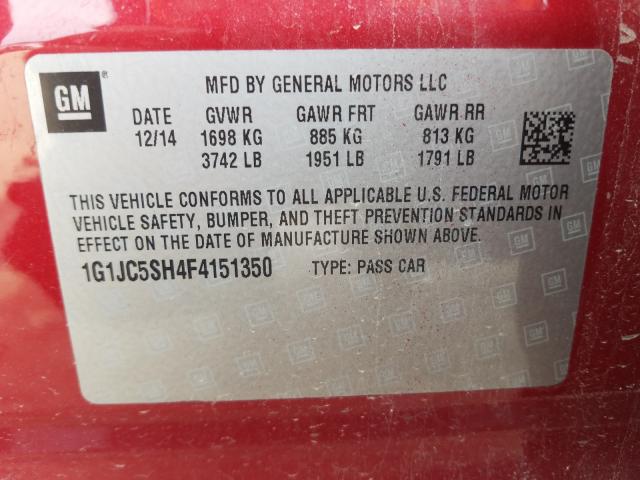 Photo 9 VIN: 1G1JC5SH4F4151350 - CHEVROLET SONIC 