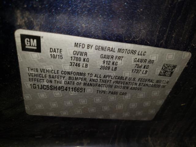 Photo 9 VIN: 1G1JC5SH4G4116681 - CHEVROLET SONIC LT 