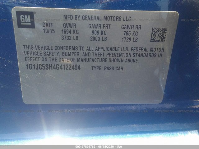 Photo 8 VIN: 1G1JC5SH4G4122464 - CHEVROLET SONIC 