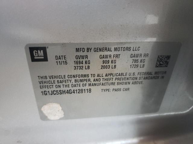 Photo 9 VIN: 1G1JC5SH4G4128118 - CHEVROLET SONIC LT 