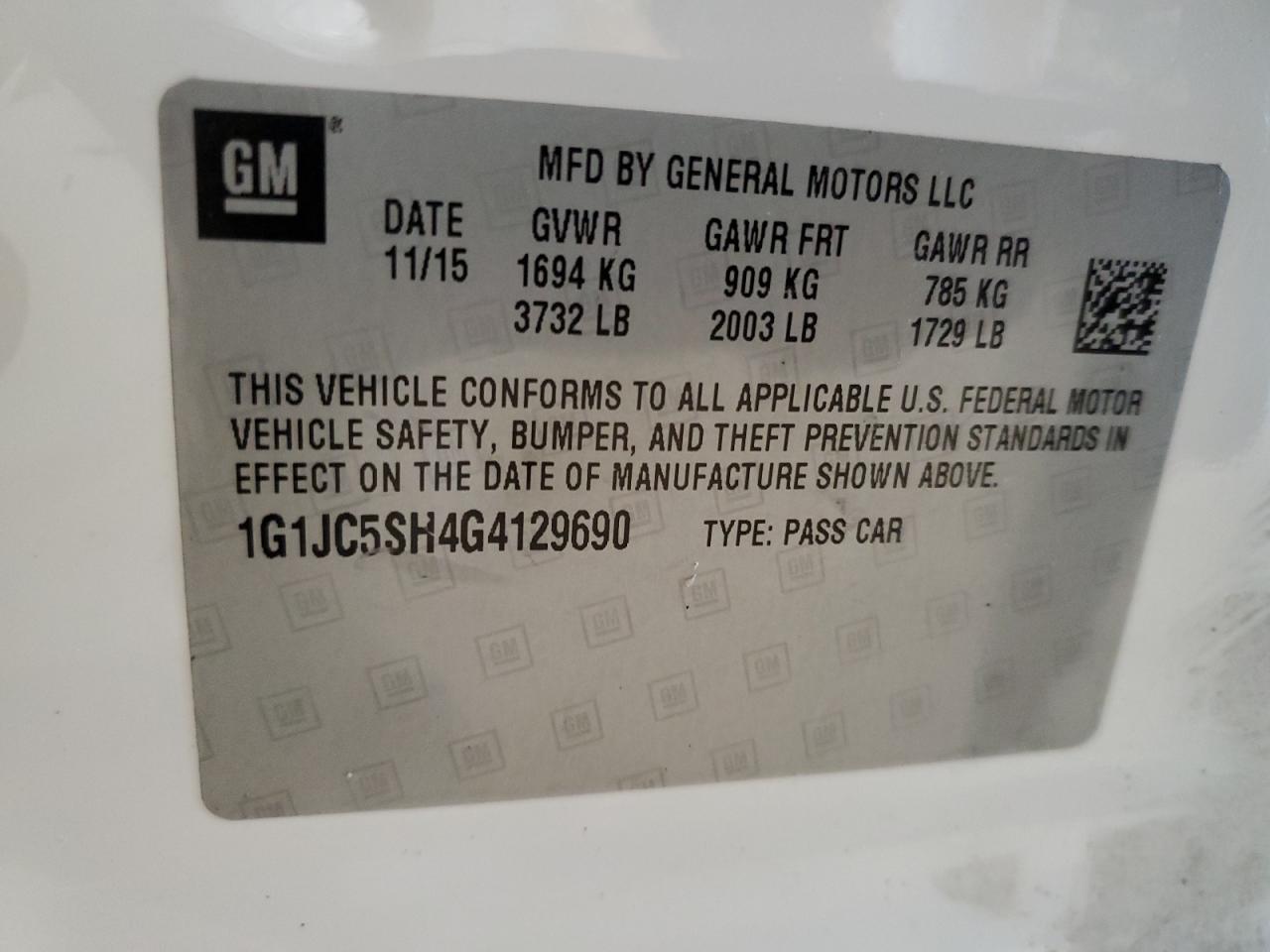 Photo 11 VIN: 1G1JC5SH4G4129690 - CHEVROLET SONIC 