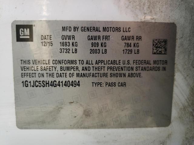 Photo 9 VIN: 1G1JC5SH4G4140494 - CHEVROLET SONIC LT 