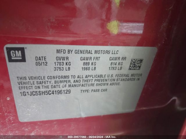 Photo 8 VIN: 1G1JC5SH5C4196129 - CHEVROLET SONIC 