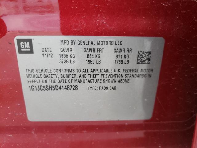 Photo 9 VIN: 1G1JC5SH5D4148728 - CHEVROLET SONIC LT 