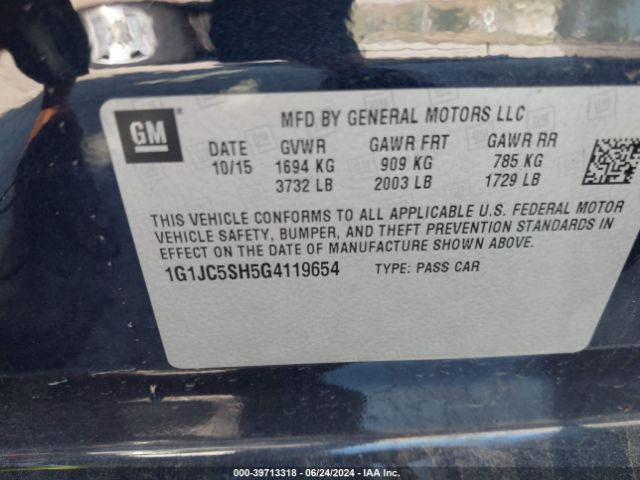 Photo 8 VIN: 1G1JC5SH5G4119654 - CHEVROLET SONIC 