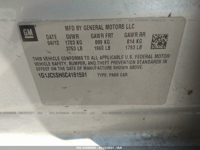 Photo 8 VIN: 1G1JC5SH6C4181591 - CHEVROLET SONIC 