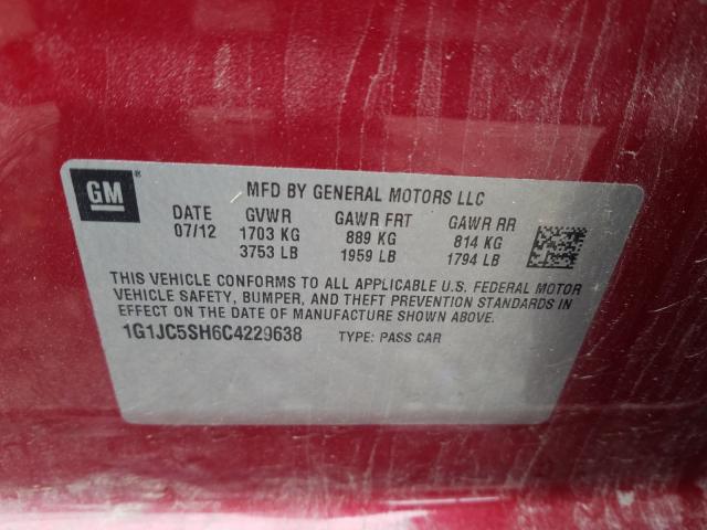 Photo 9 VIN: 1G1JC5SH6C4229638 - CHEVROLET SONIC LT 