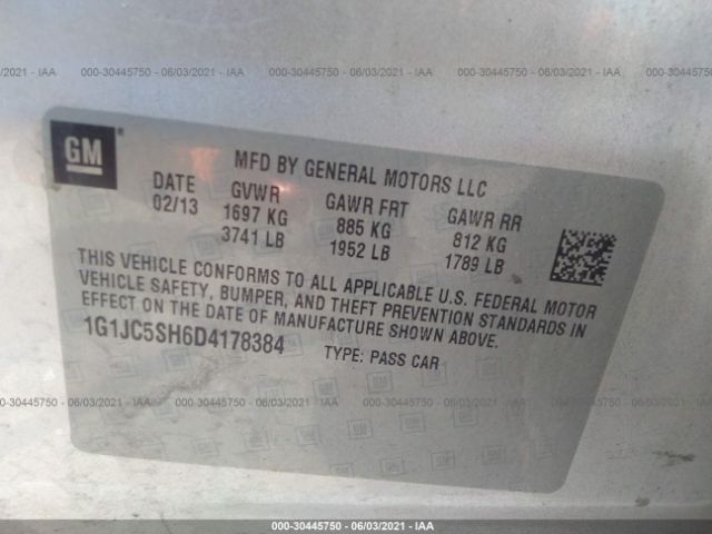 Photo 8 VIN: 1G1JC5SH6D4178384 - CHEVROLET SONIC 