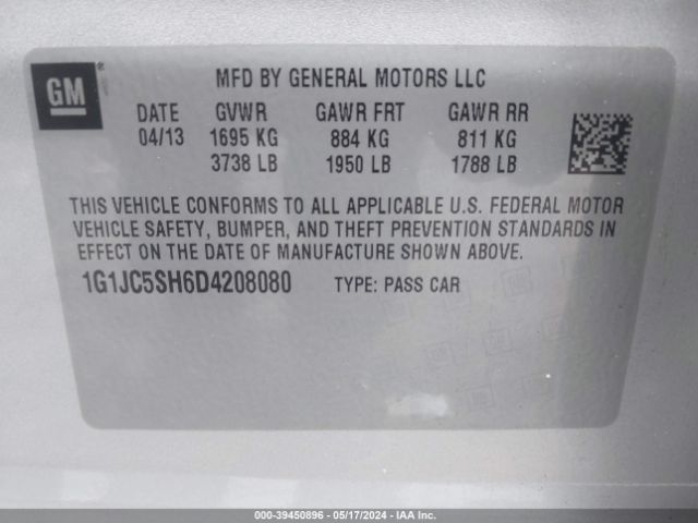 Photo 8 VIN: 1G1JC5SH6D4208080 - CHEVROLET SONIC 