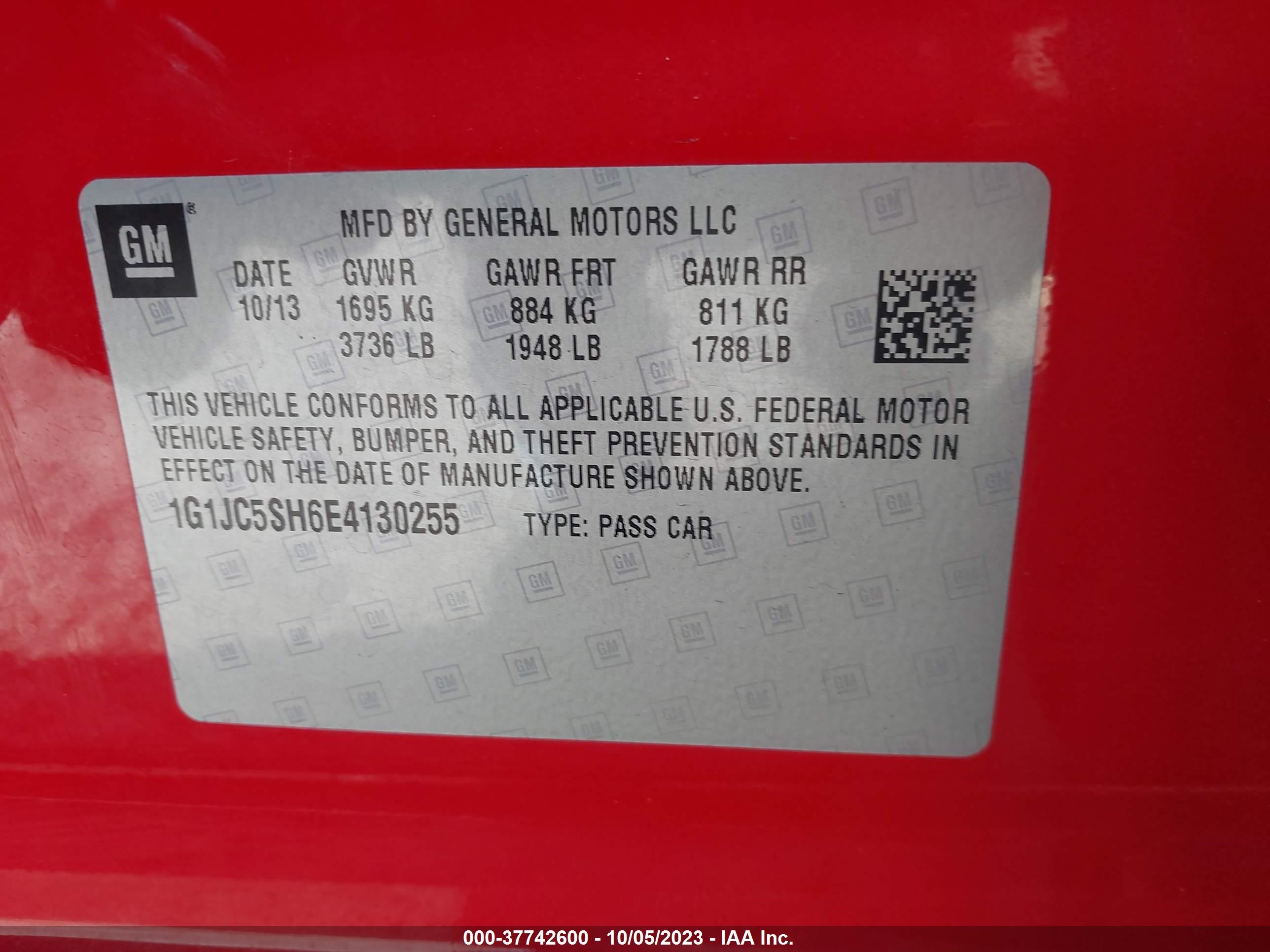 Photo 8 VIN: 1G1JC5SH6E4130255 - CHEVROLET SONIC 