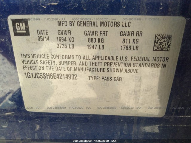 Photo 8 VIN: 1G1JC5SH6E4214902 - CHEVROLET SONIC 