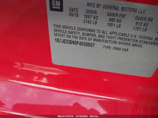 Photo 8 VIN: 1G1JC5SH6F4200807 - CHEVROLET SONIC 