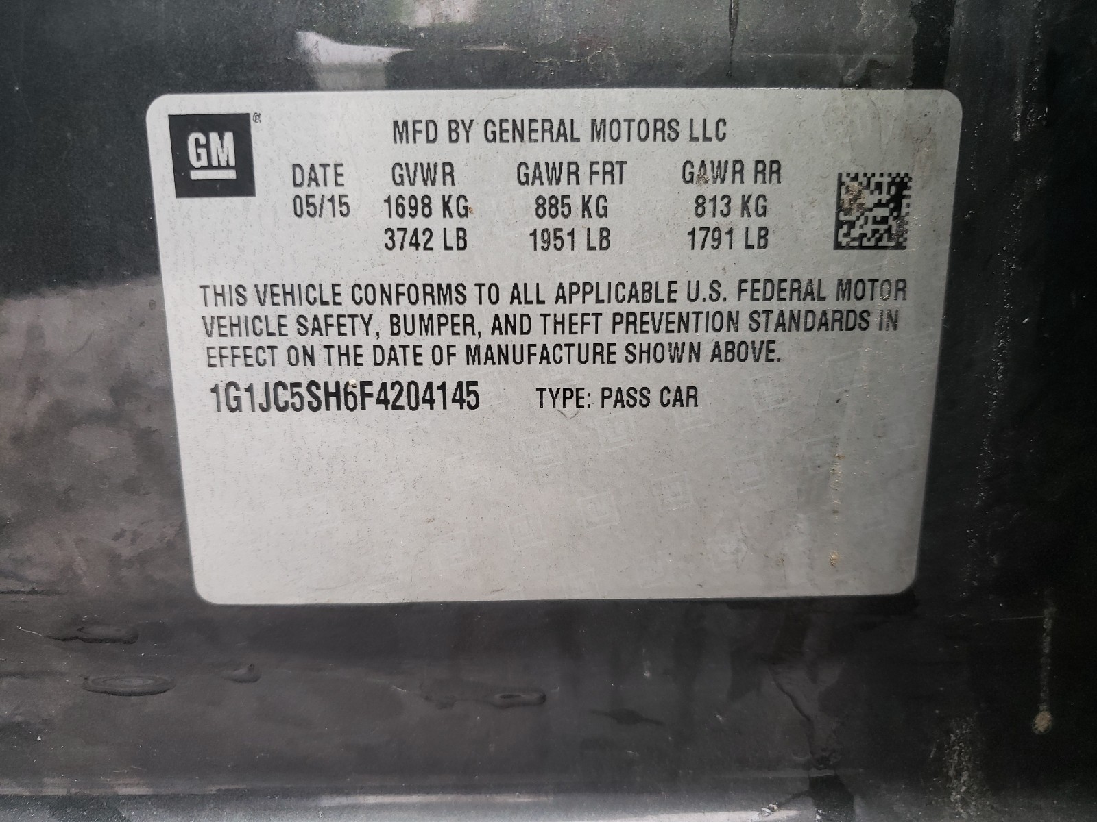 Photo 9 VIN: 1G1JC5SH6F4204145 - CHEVROLET SONIC LT 