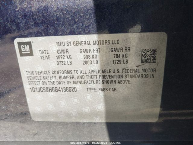 Photo 8 VIN: 1G1JC5SH6G4138620 - CHEVROLET SONIC 