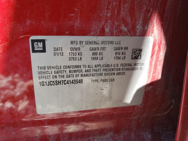 Photo 9 VIN: 1G1JC5SH7C4143948 - CHEVROLET SONIC LT 