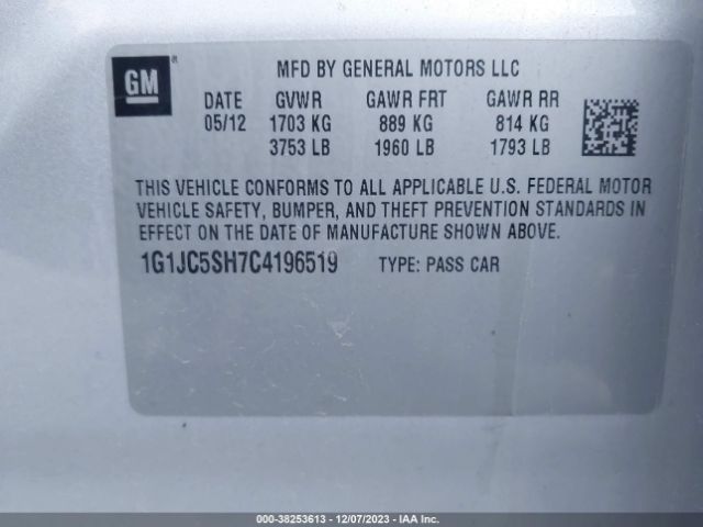 Photo 8 VIN: 1G1JC5SH7C4196519 - CHEVROLET SONIC 