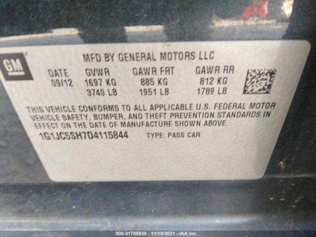 Photo 8 VIN: 1G1JC5SH7D4115844 - CHEVROLET SONIC 