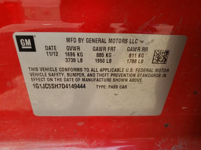 Photo 9 VIN: 1G1JC5SH7D4149444 - CHEVROLET SONIC LT 