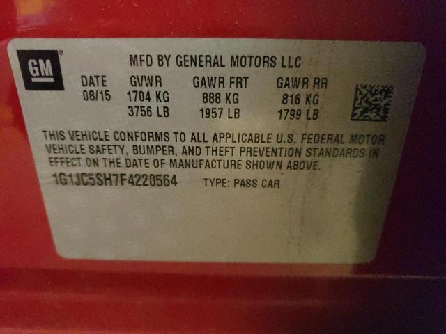 Photo 9 VIN: 1G1JC5SH7F4220564 - CHEVROLET SONIC 