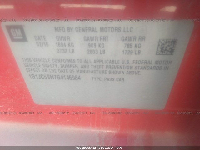 Photo 8 VIN: 1G1JC5SH7G4146984 - CHEVROLET SONIC 