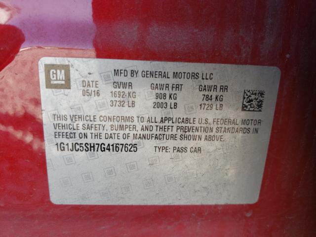 Photo 9 VIN: 1G1JC5SH7G4167625 - CHEVROLET SONIC LT 