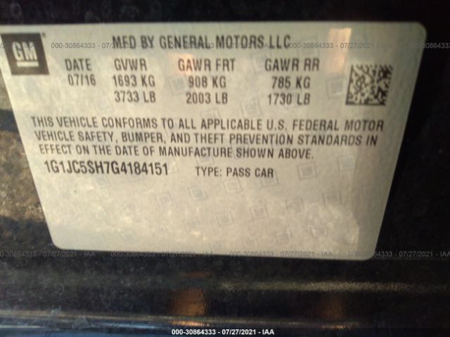 Photo 8 VIN: 1G1JC5SH7G4184151 - CHEVROLET SONIC 