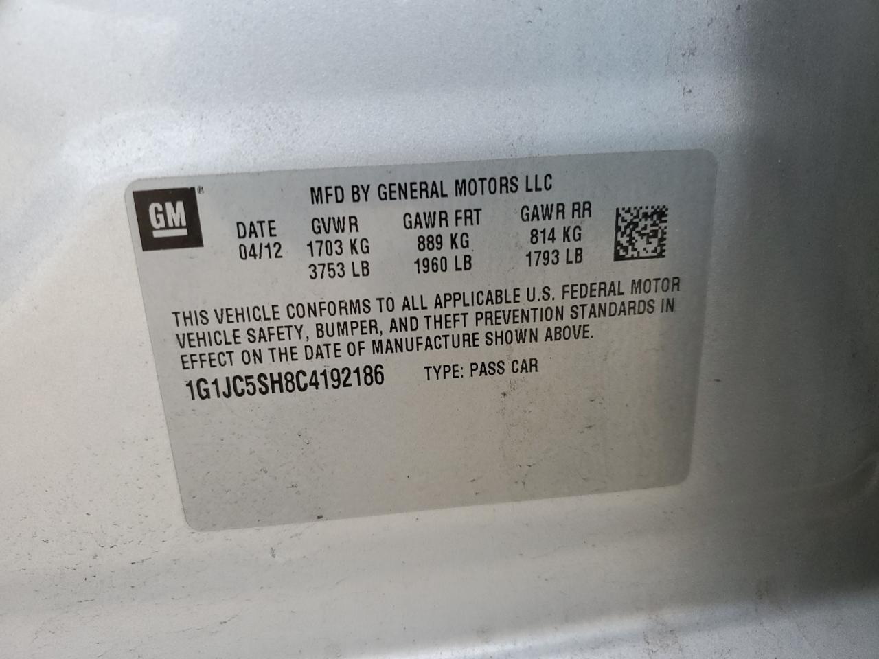 Photo 11 VIN: 1G1JC5SH8C4192186 - CHEVROLET SONIC 