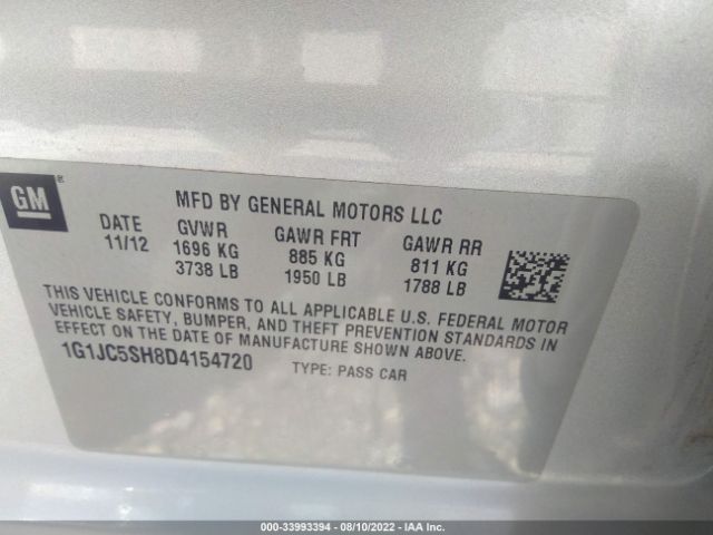 Photo 8 VIN: 1G1JC5SH8D4154720 - CHEVROLET SONIC 