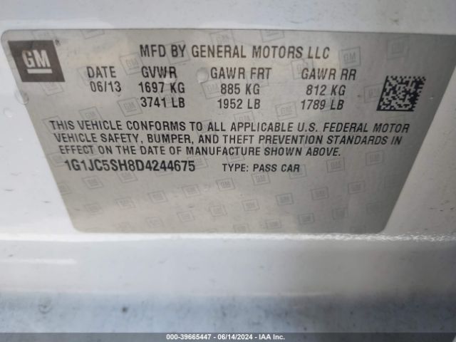 Photo 8 VIN: 1G1JC5SH8D4244675 - CHEVROLET SONIC 