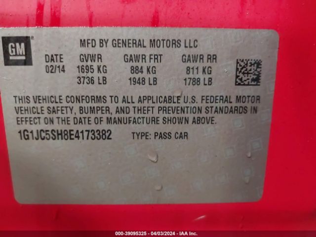 Photo 8 VIN: 1G1JC5SH8E4173382 - CHEVROLET SONIC 