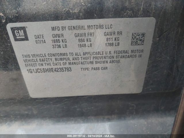 Photo 8 VIN: 1G1JC5SH8E4235783 - CHEVROLET SONIC 