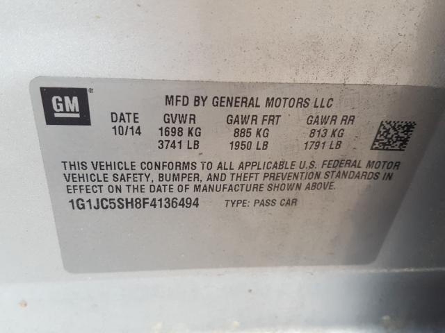 Photo 9 VIN: 1G1JC5SH8F4136494 - CHEVROLET SONIC LT 