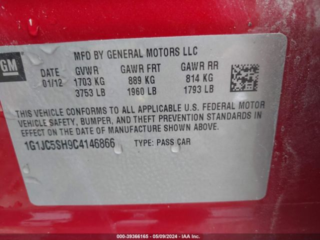 Photo 8 VIN: 1G1JC5SH9C4146866 - CHEVROLET SONIC 