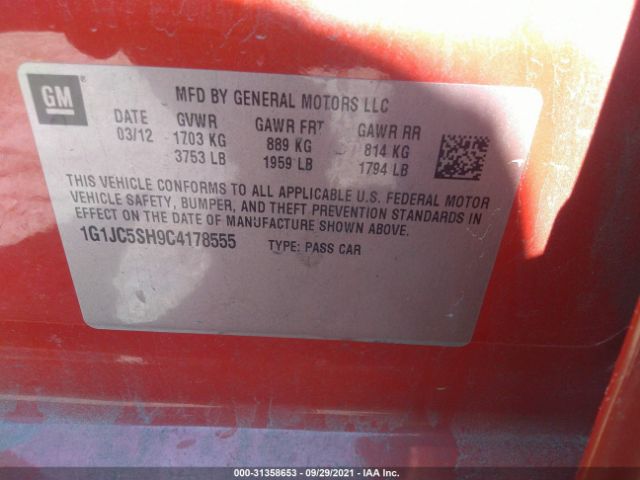 Photo 8 VIN: 1G1JC5SH9C4178555 - CHEVROLET SONIC 